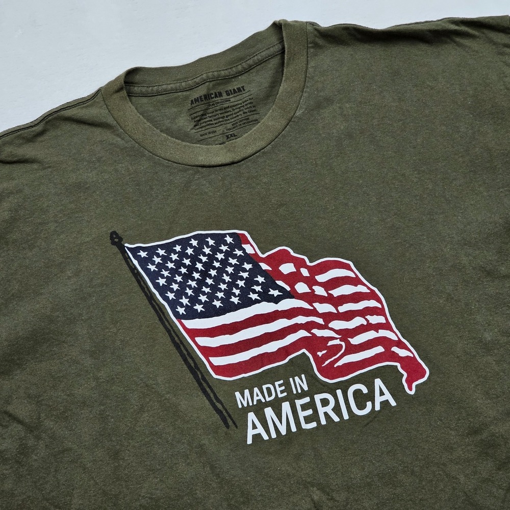 American Giant T Shirt Mens XXL Olive Green Made In America Flag Graphic Tee USA